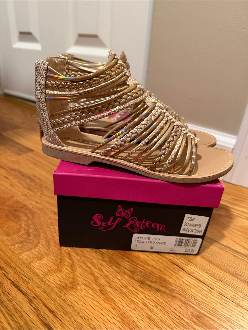 Self Esteem Rose Gold Braided Gladiator Sandals for Women